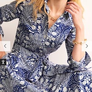 Boden Blue and White Leaf Print Dress